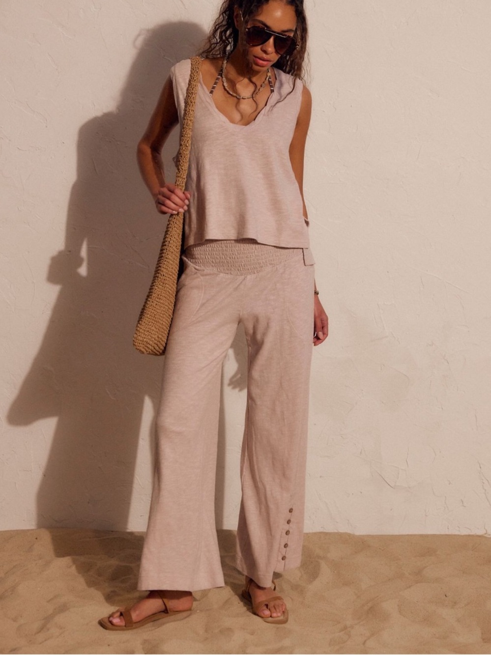 Keep it cool FP Beach pants and tank set sz xs runs large taupe/tan free people